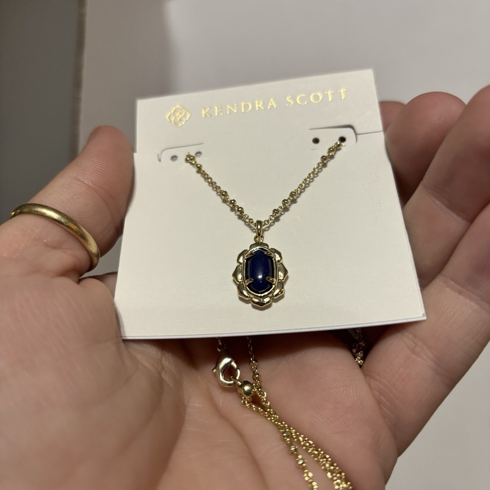Kendra Scott Piper Pendant Necklace Gold Blue Lapis NWT $65    POUCH And Box - Picture 8 of 9
